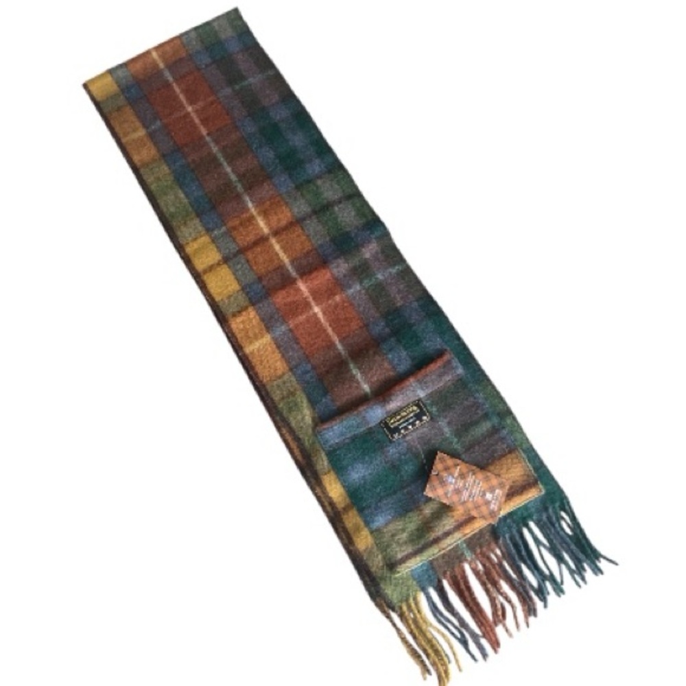 NWT Patrick King Antique Buchanan Wool Pocket Scarf in Brown, Green, Gold & Blue
